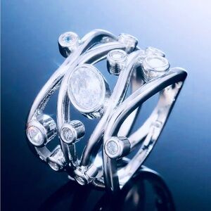 NEW “Diamond” Silver Swirl Wide Band Ring